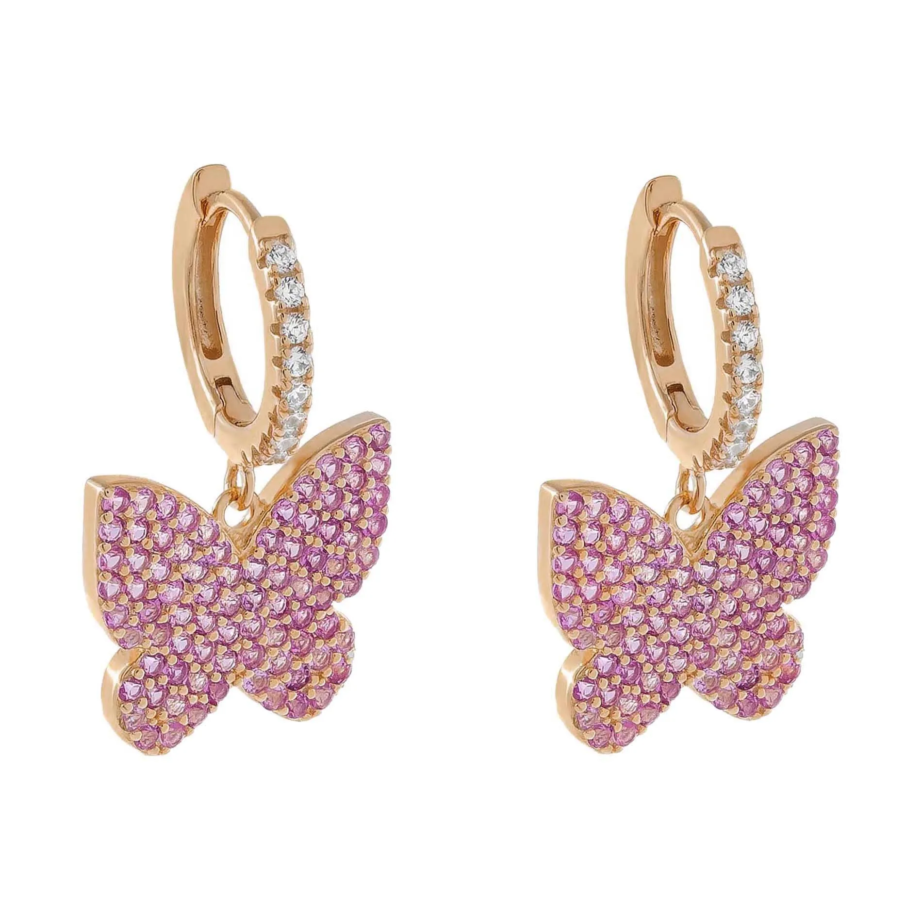 Pavé Pink Butterfly Huggie Earring sold by Adina Eden's