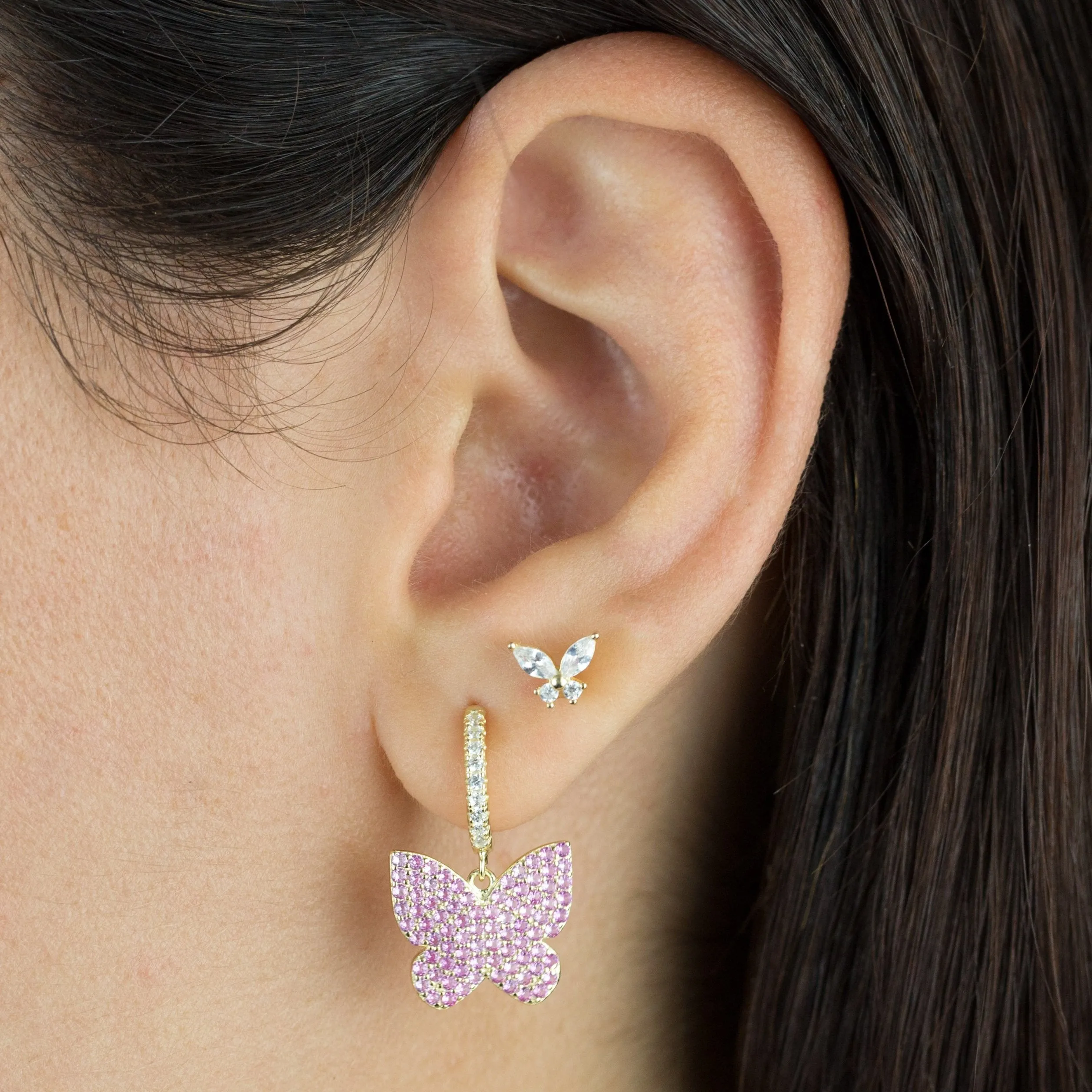 Pavé Pink Butterfly Huggie Earring sold by Adina Eden's product image thumbnail 2
