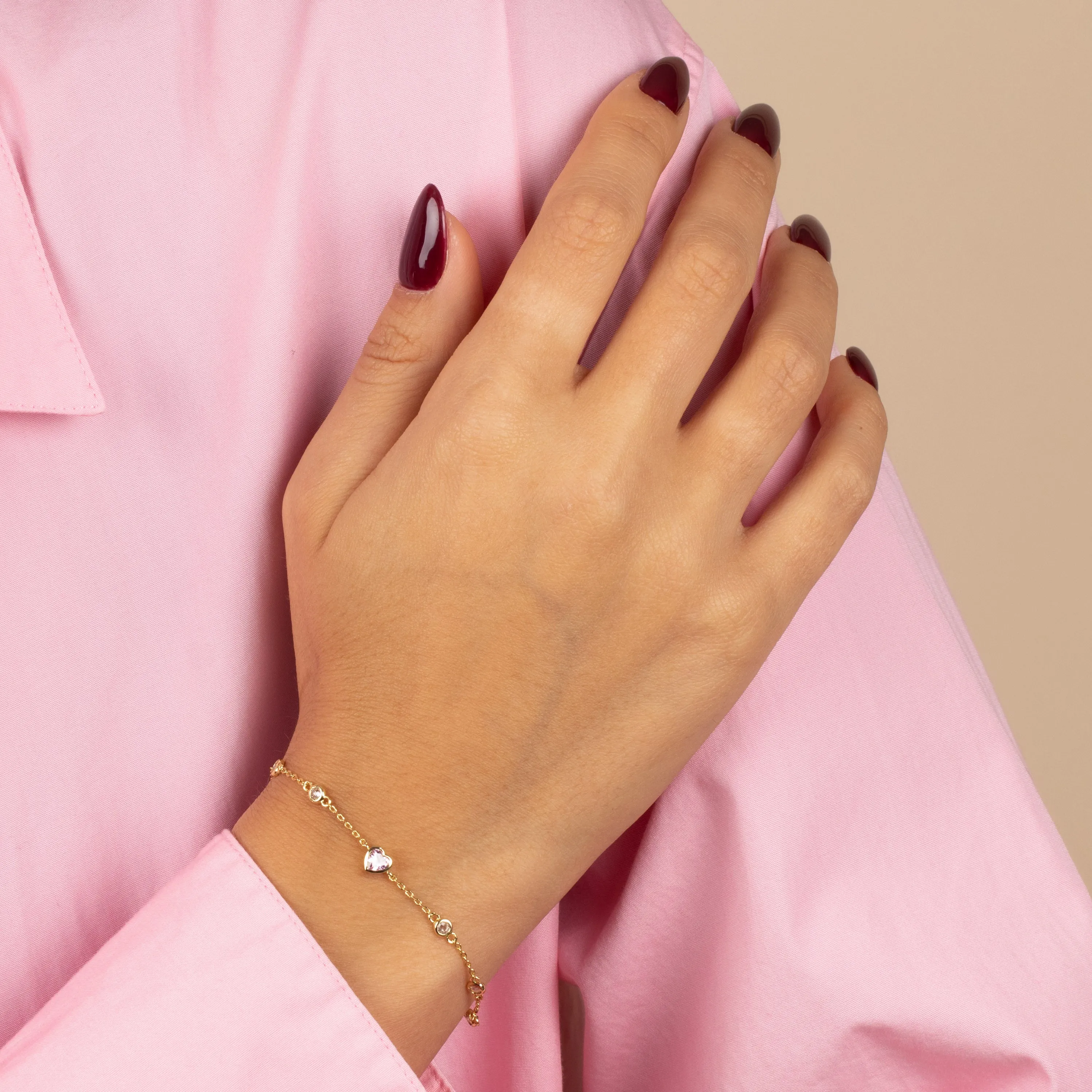 Colored CZ Bezel Heart Chain Bracelet sold by Adina Eden's product image thumbnail 2