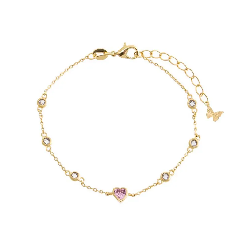 Colored CZ Bezel Heart Chain Bracelet sold by Adina Eden's