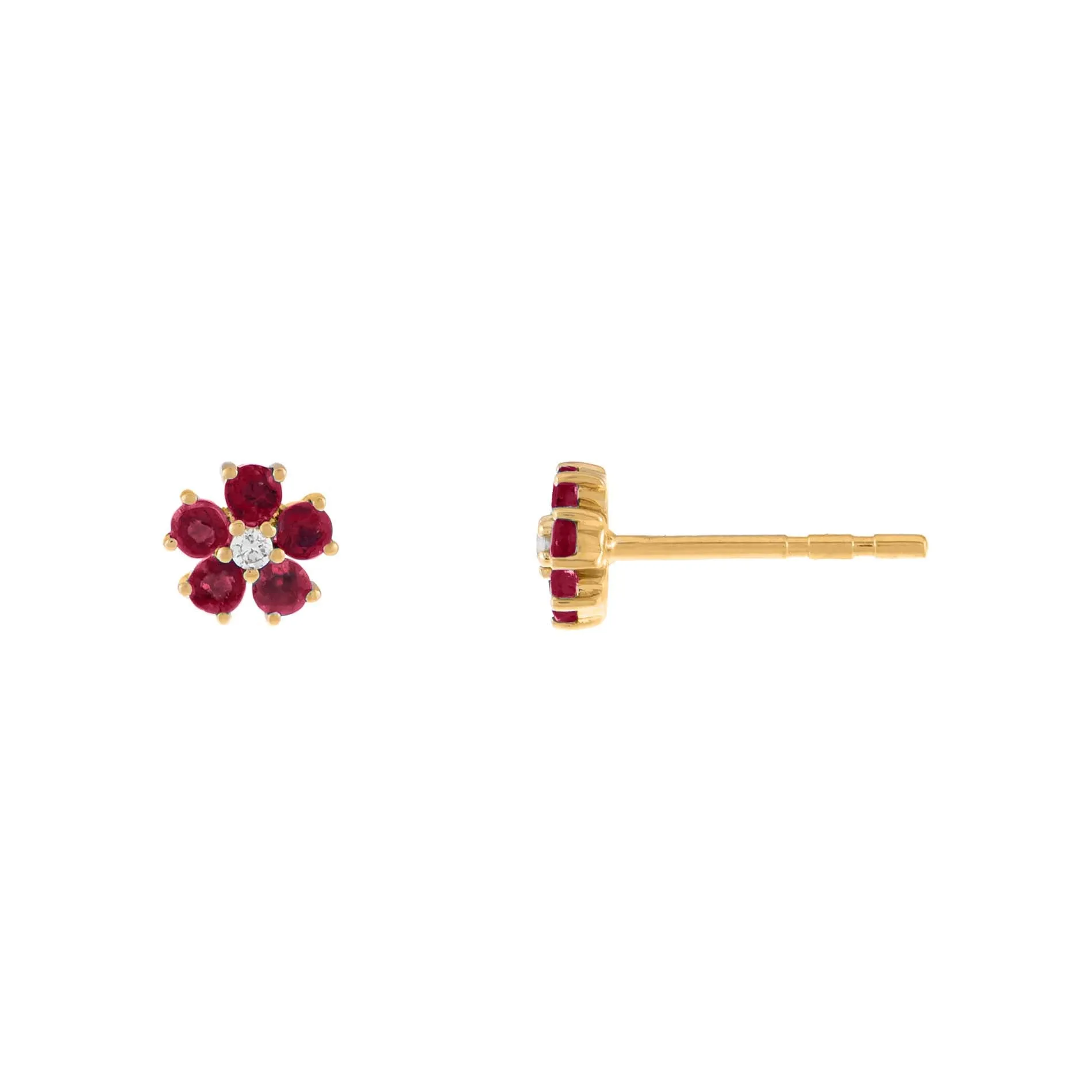 Diamond Mini Colored Flower Stud Earring 14K sold by Adina Eden's
