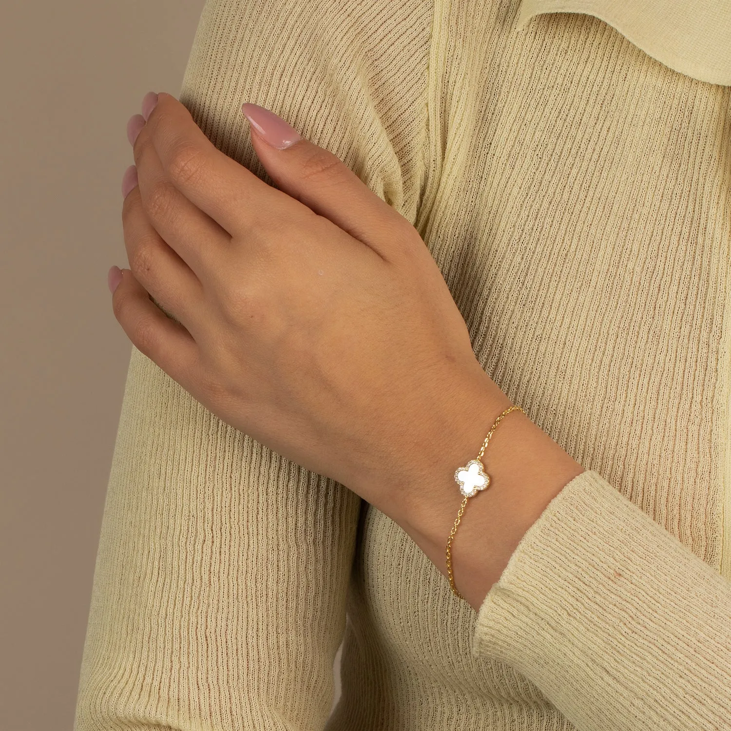 Pave Outlined Four Leaf Clover Bracelet sold by Adina Eden's product image thumbnail 2