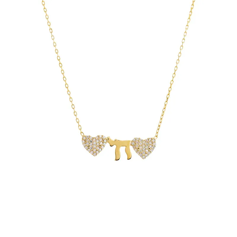 Double Pave Heart Chai Necklace sold by Adina Eden's