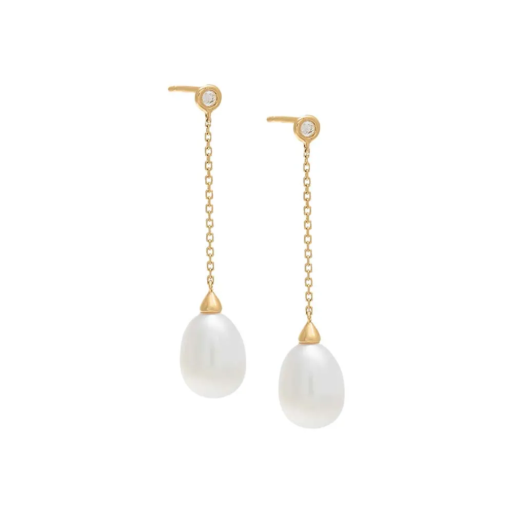 Pearl Chain Drop Stud Earrings 14K sold by Adina Eden's