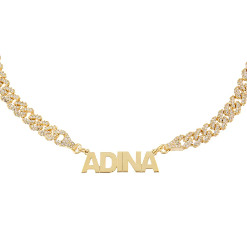 Block Nameplate Pavé Chain Link Choker sold by Adina Eden's