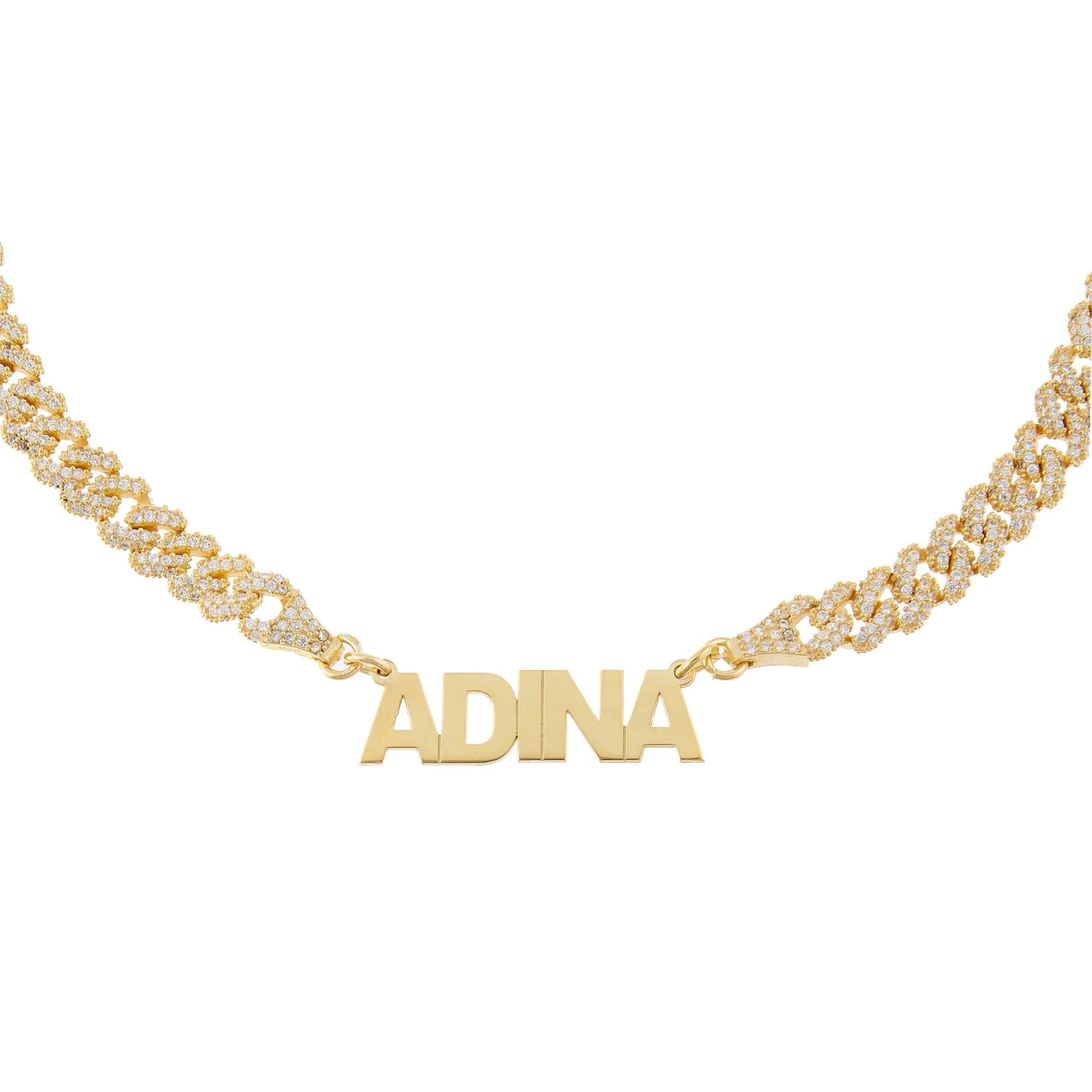 Block Nameplate Pavé Chain Link Choker sold by Adina Eden's