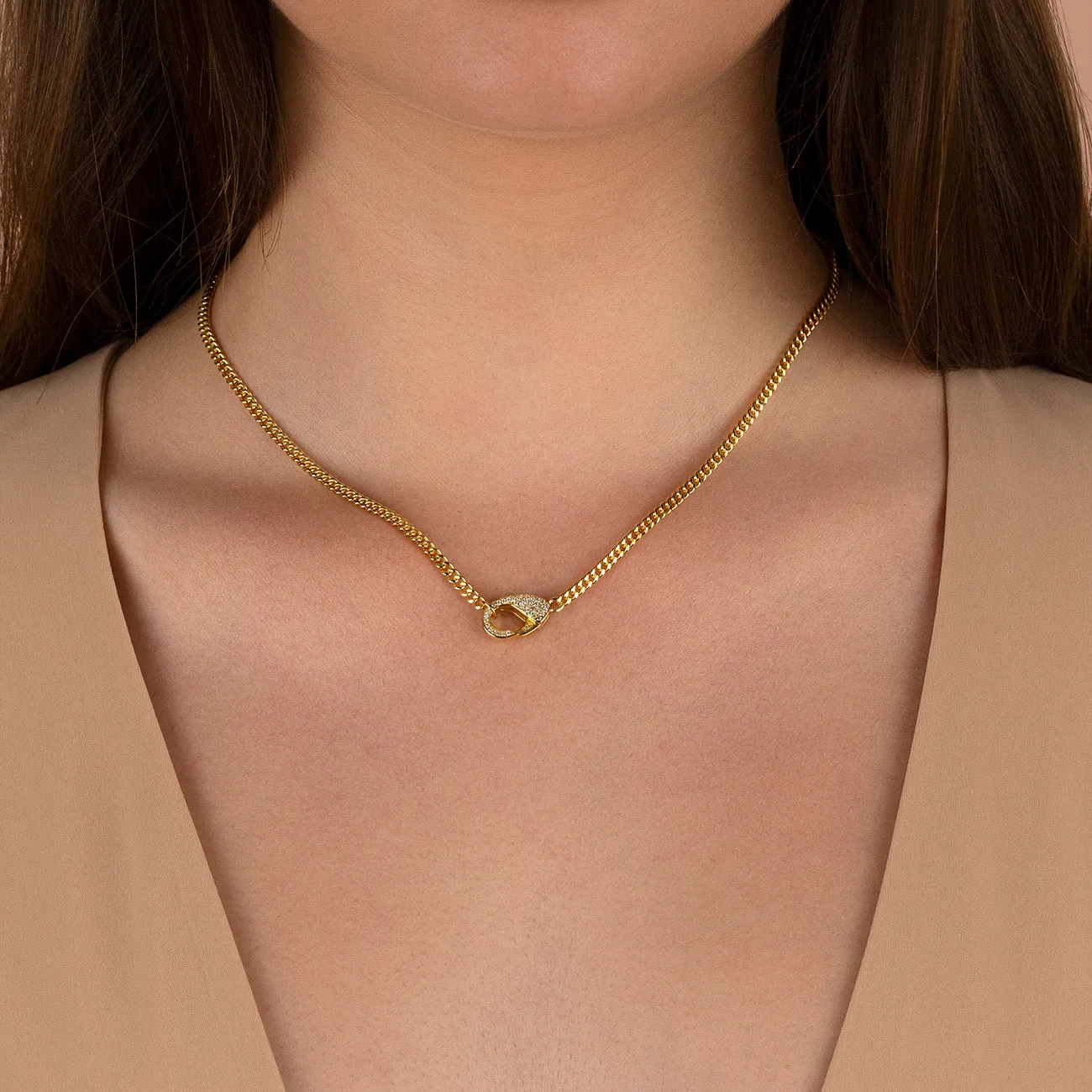 Cuban Chain CZ Clasp Necklace sold by Adina Eden's product image thumbnail 2