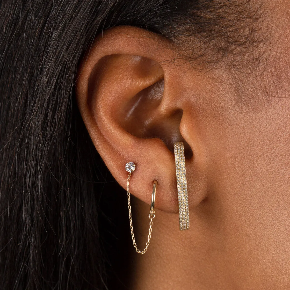 Solitaire Stud X Huggie Chain Earring 14K sold by Adina Eden's product image thumbnail 2