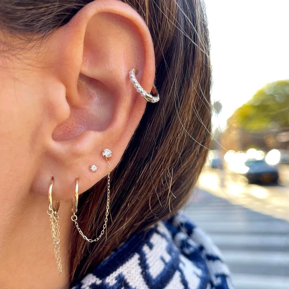 Solitaire Stud X Huggie Chain Earring 14K sold by Adina Eden's product image thumbnail 3