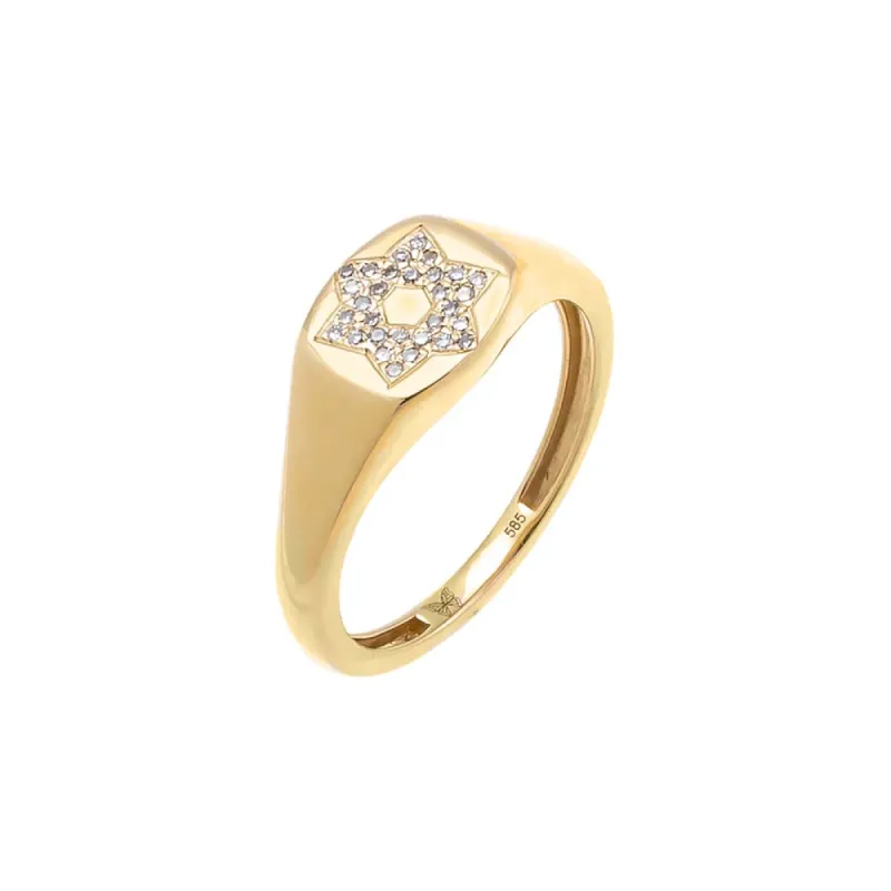 Diamond Pave Star Of David Signet Ring 14K sold by Adina Eden's