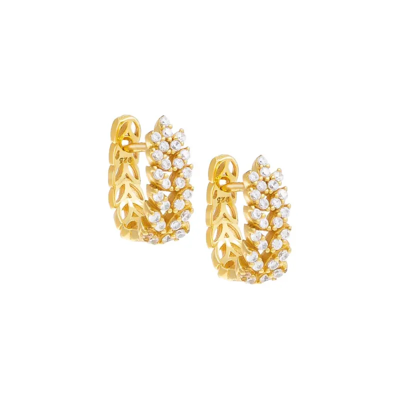 Pavé Leaf Huggie Earring sold by Adina Eden's