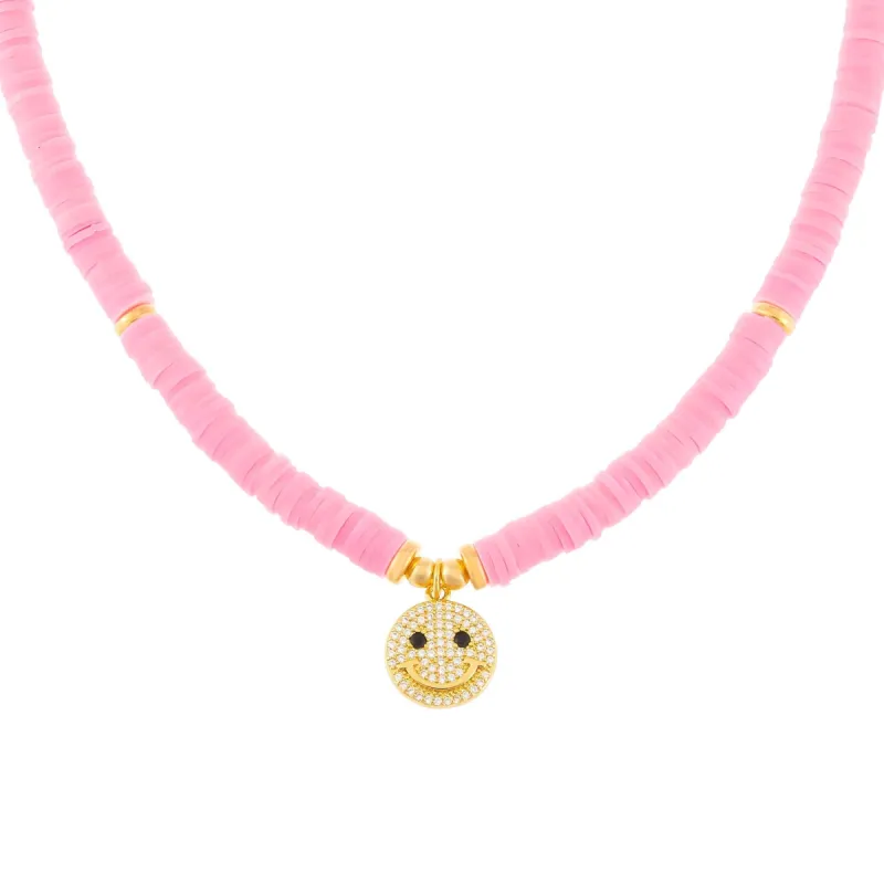 Pavé Smiley Face Beaded Necklace sold by Adina Eden's