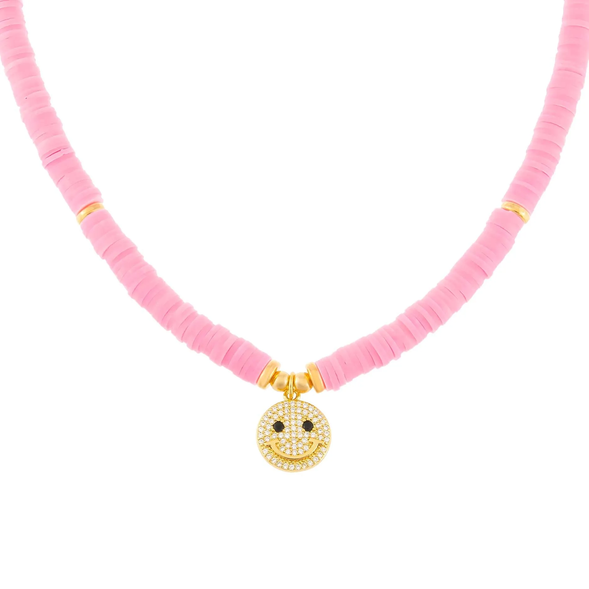 Pavé Smiley Face Beaded Necklace sold by Adina Eden's