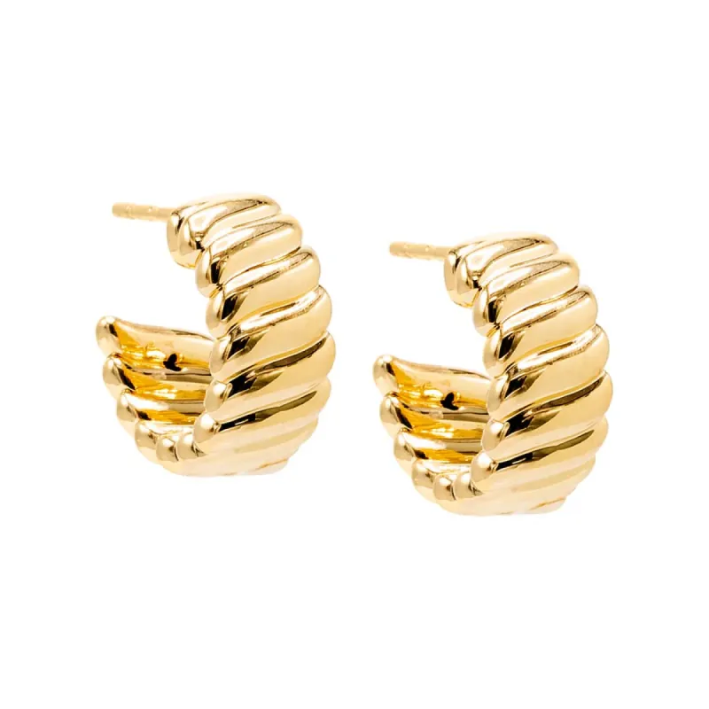 Solid Wide Mini Ridged Hoop Earring 14K sold by Adina Eden's