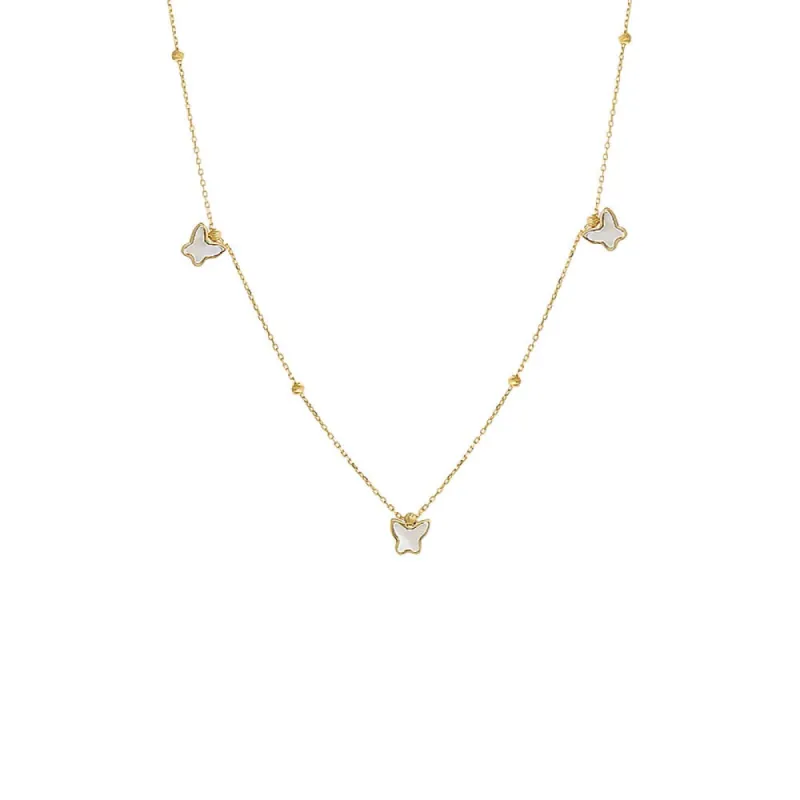 Dangling Mother Of Pearl Butterfly Charms Necklace 14K sold by Adina Eden's