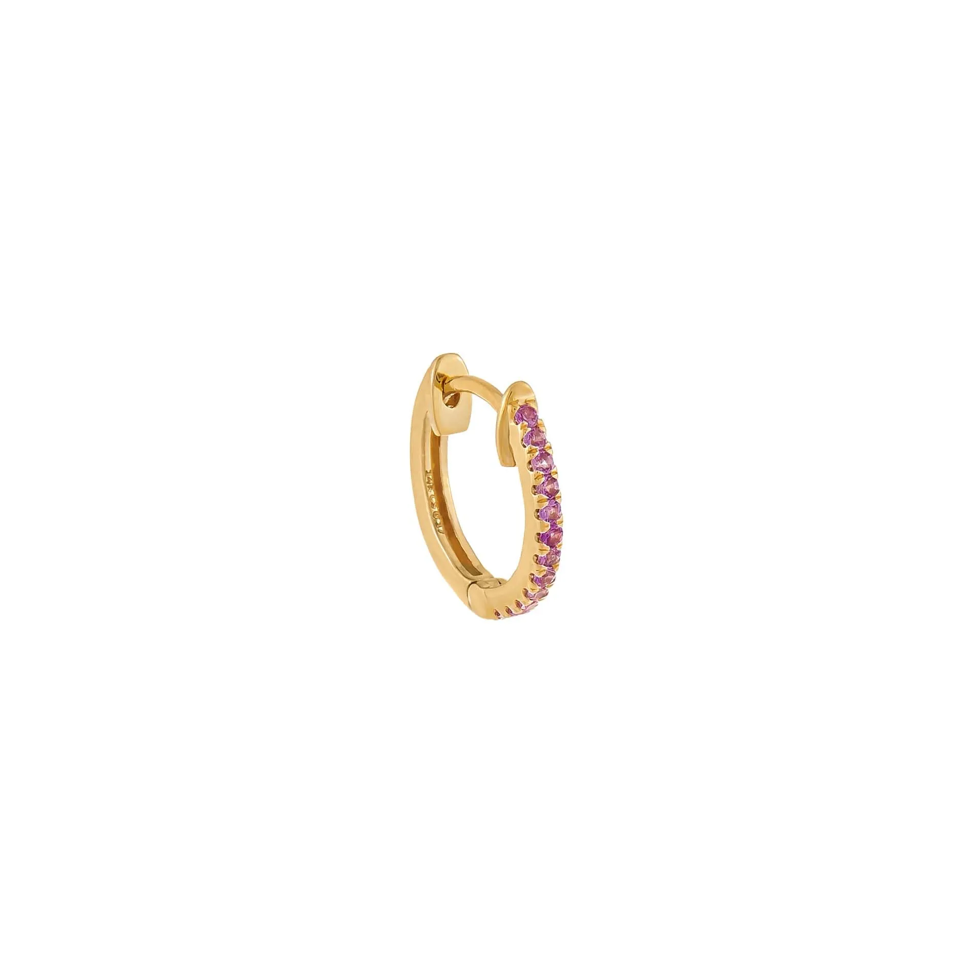 Diamond Sapphire Pink Huggie Earring 14K sold by Adina Eden's