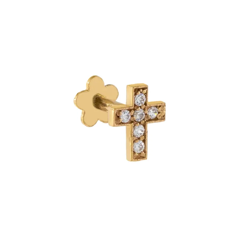 CZ Cross Threaded Stud Earring 14K sold by Adina Eden's