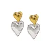 Two Tone Double Heart Drop Stud Earring sold by Adina Eden's