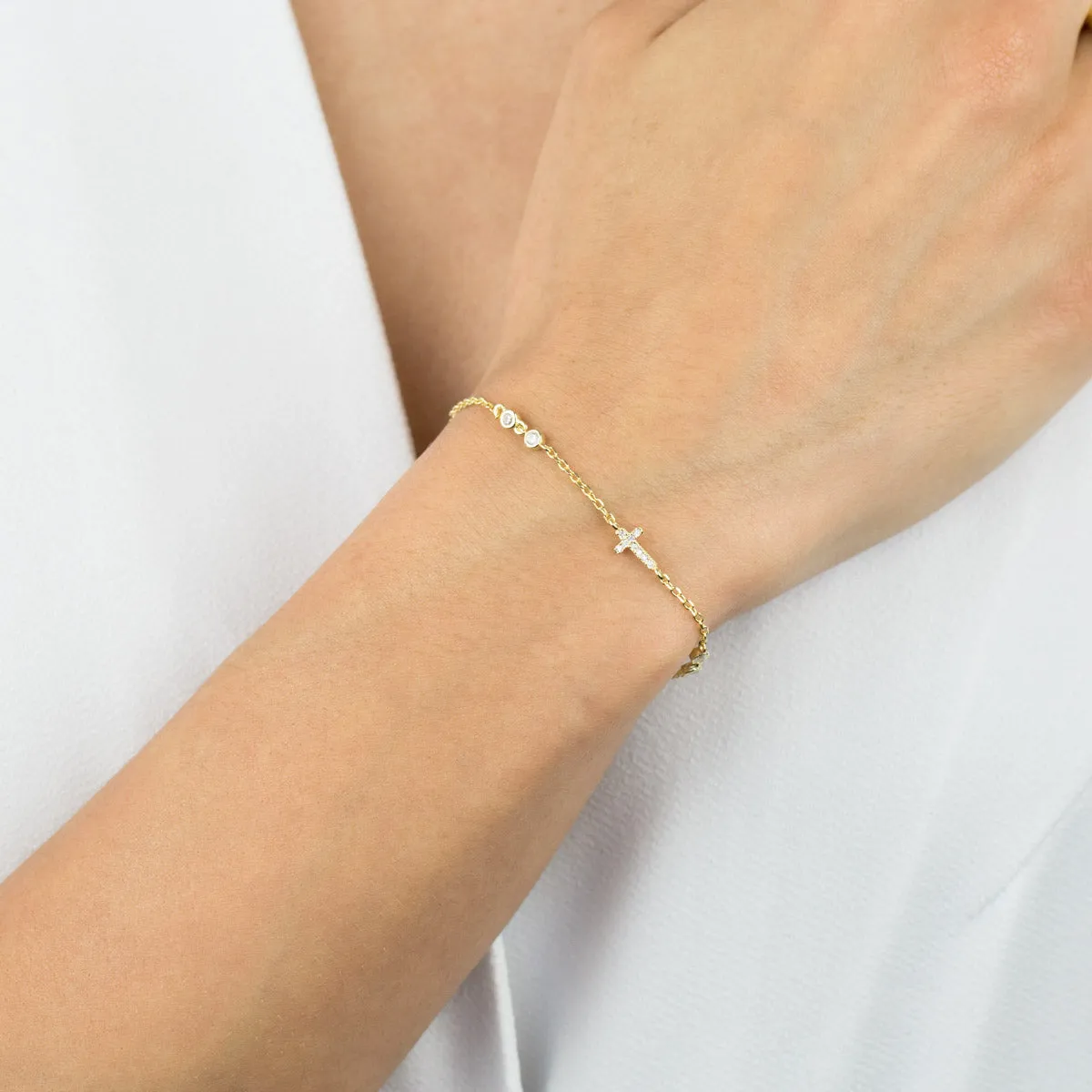 CZ Bezel Cross Bracelet sold by Adina Eden's product image thumbnail 2