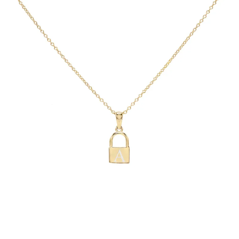 Engraved Mini Lock Necklace sold by Adina Eden's