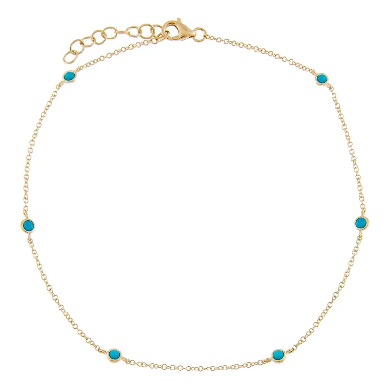 Multi Turquoise Bezel Anklet 14K sold by Adina Eden's