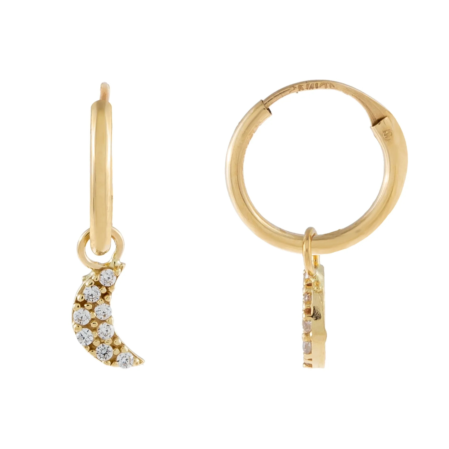 CZ Moon Hoop Earring 14K sold by Adina Eden's