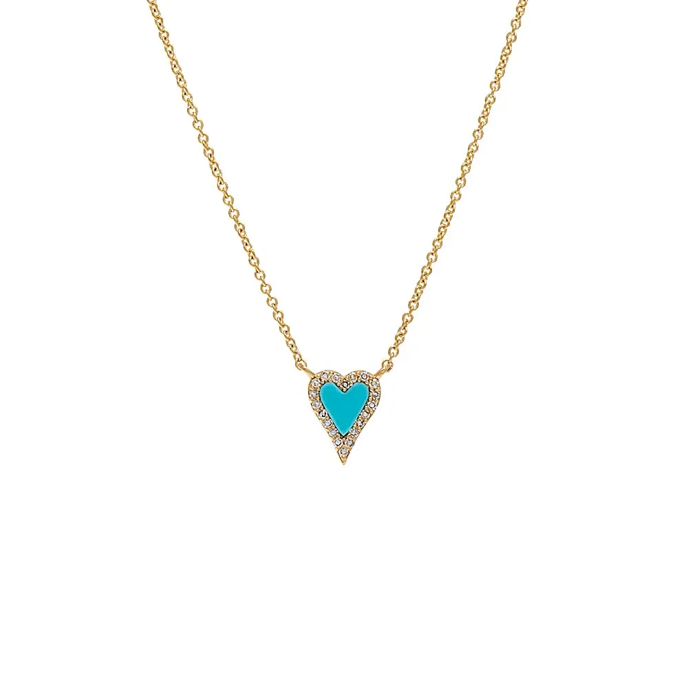 Mini Diamond Pave Outline Stone Heart Necklace 14K sold by Adina Eden's