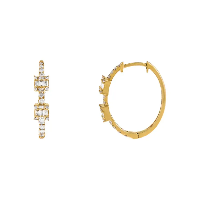 Princess Diamond Illusion Hoop Earring 14K sold by Adina Eden's
