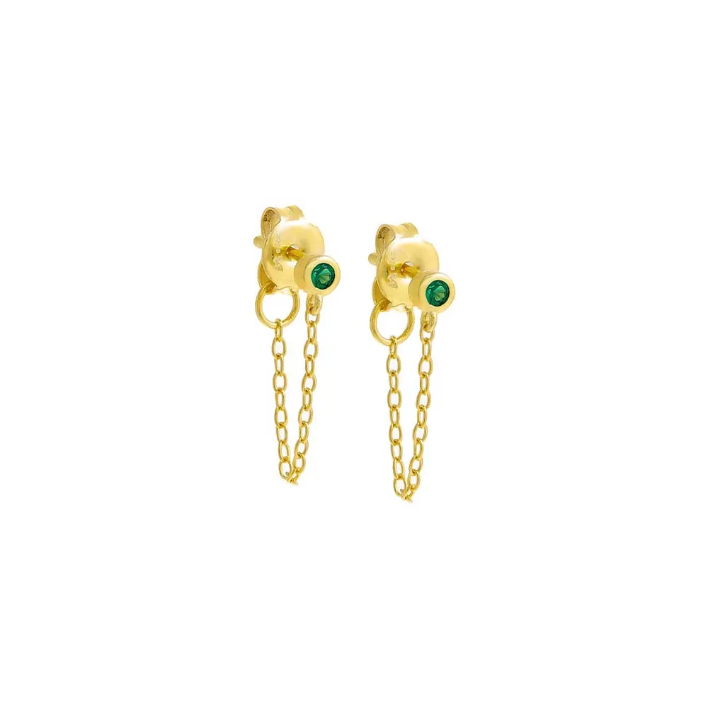 Colored Tiny Solitaire Bezel Chain Front Back Stud Earring sold by Adina Eden's