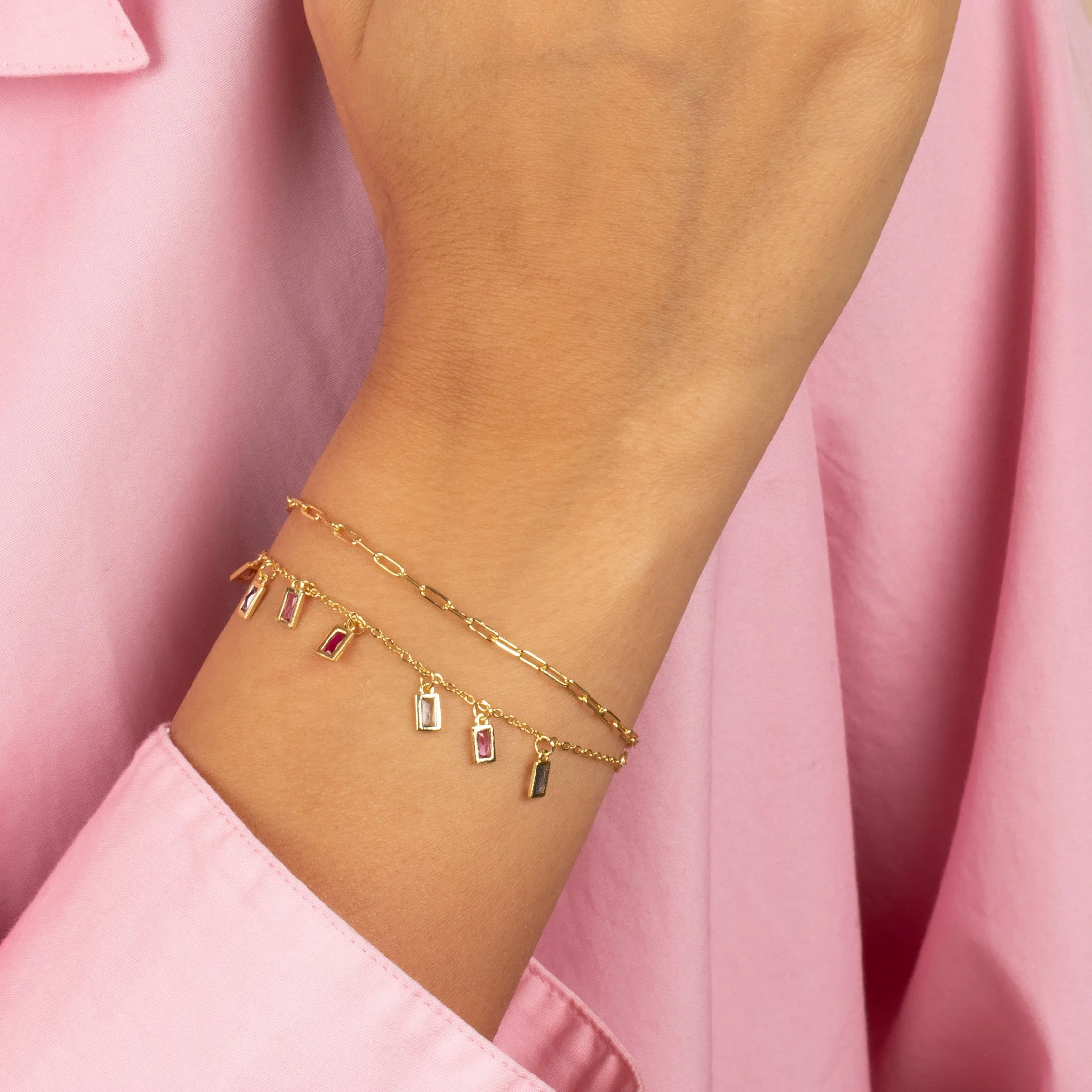 Pastel Colored Dangling Baguette Bracelet sold by Adina Eden's product image thumbnail 2