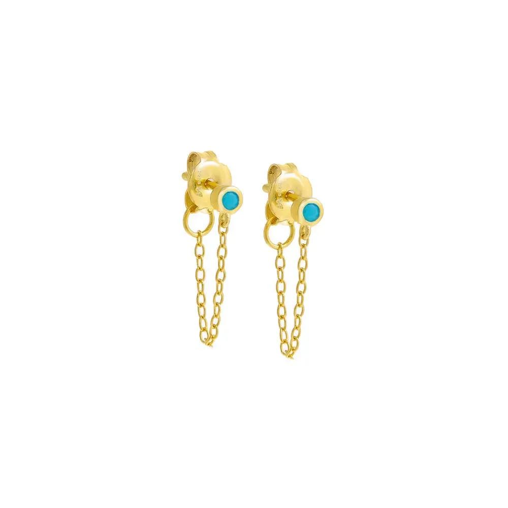 Colored Tiny Solitaire Bezel Chain Front Back Stud Earring sold by Adina Eden's product image thumbnail 3