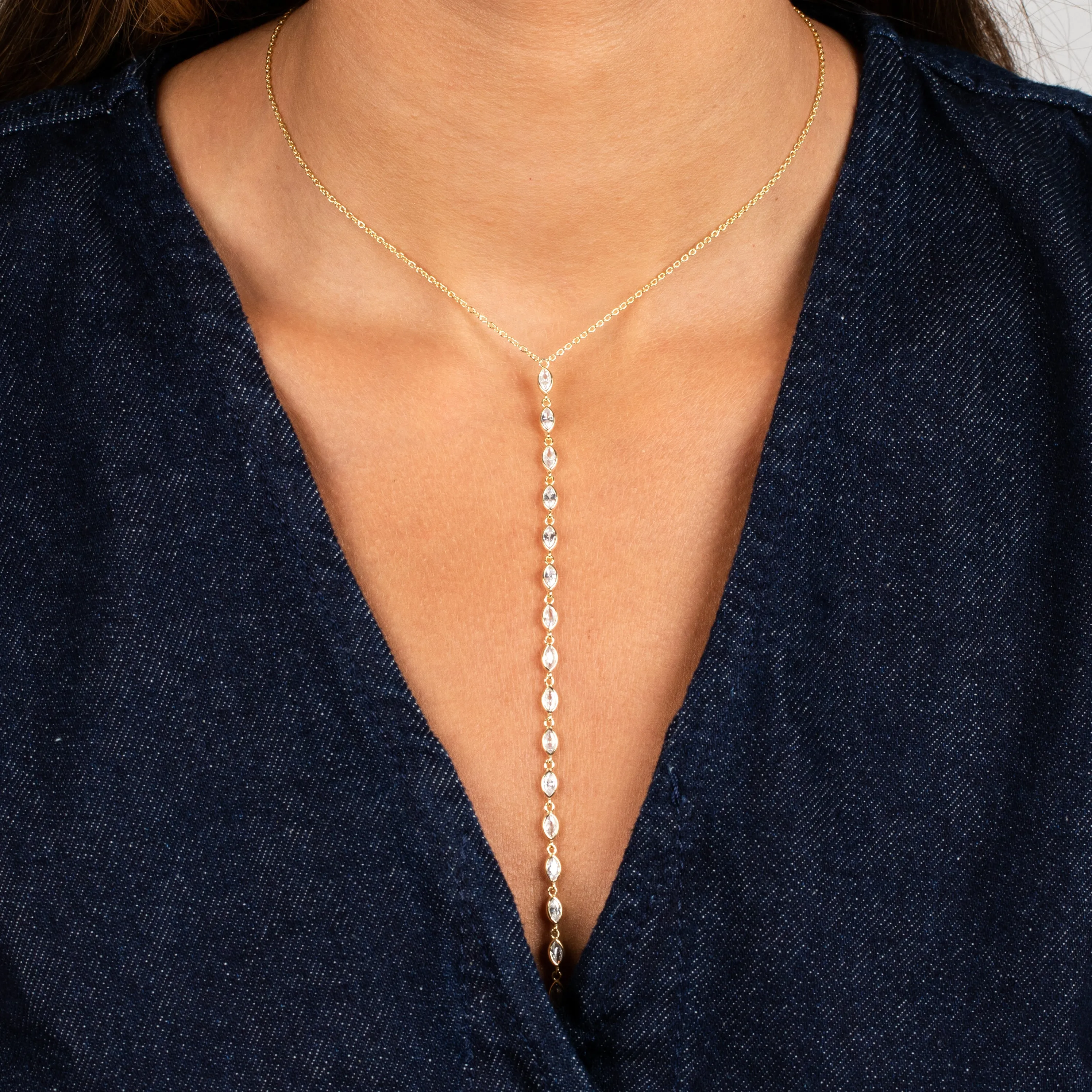 Multi Marquise CZ Lariat Necklace sold by Adina Eden's product image thumbnail 2