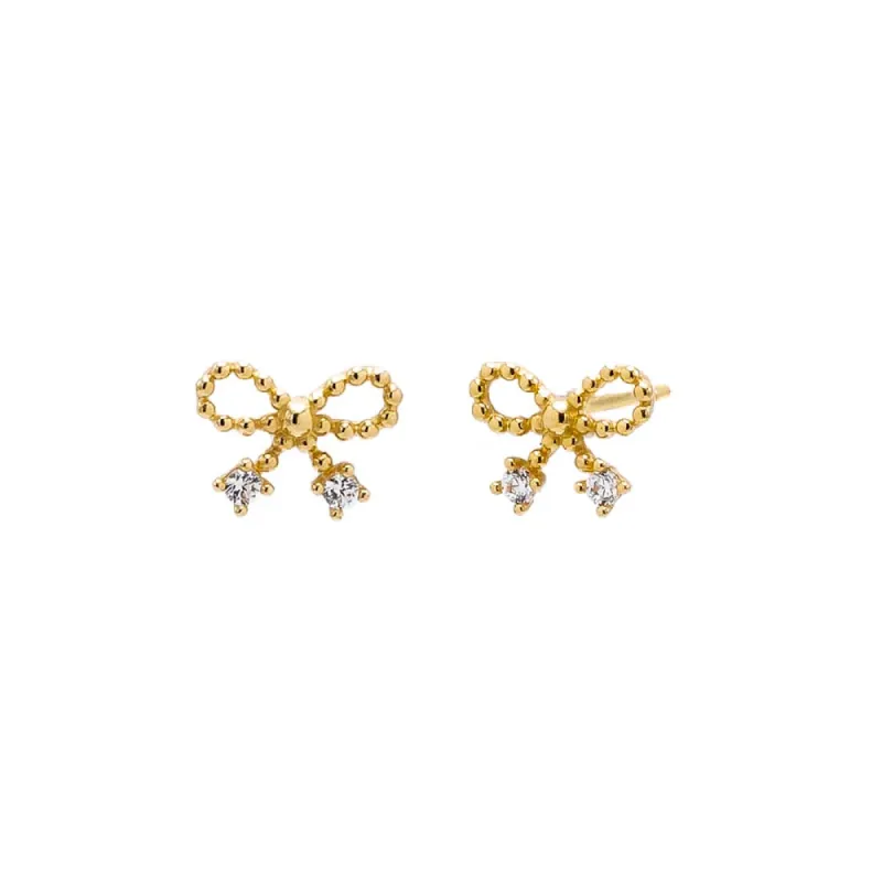 Double CZ Bow Tie Stud Earring 14K sold by Adina Eden's