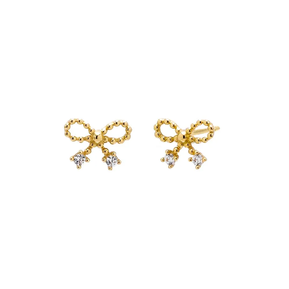 Double CZ Bow Tie Stud Earring 14K sold by Adina Eden's