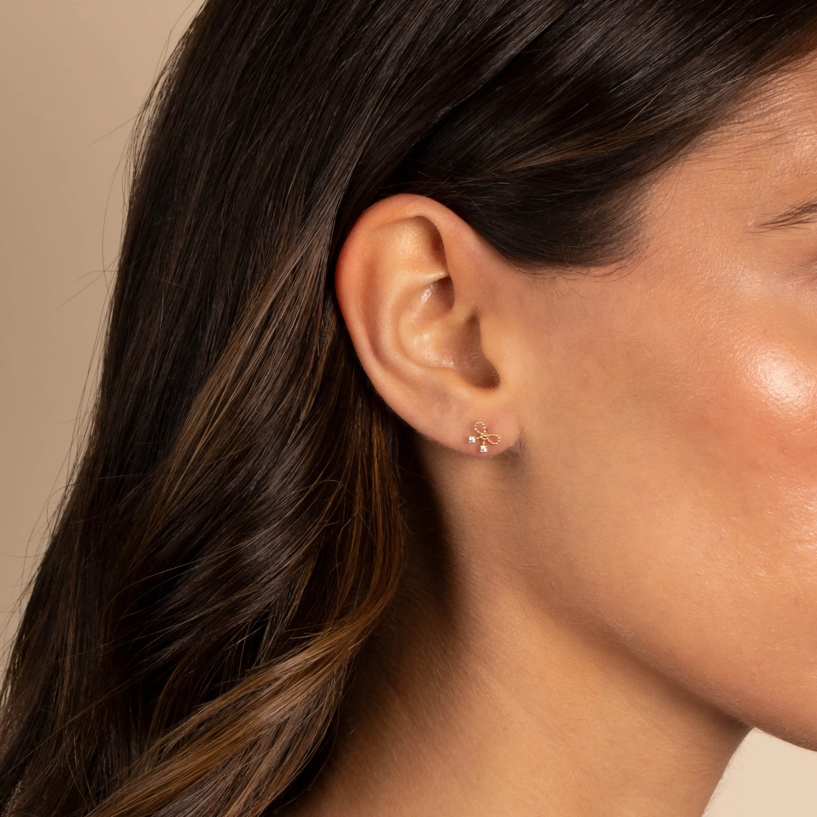 Double CZ Bow Tie Stud Earring 14K sold by Adina Eden's product image thumbnail 2