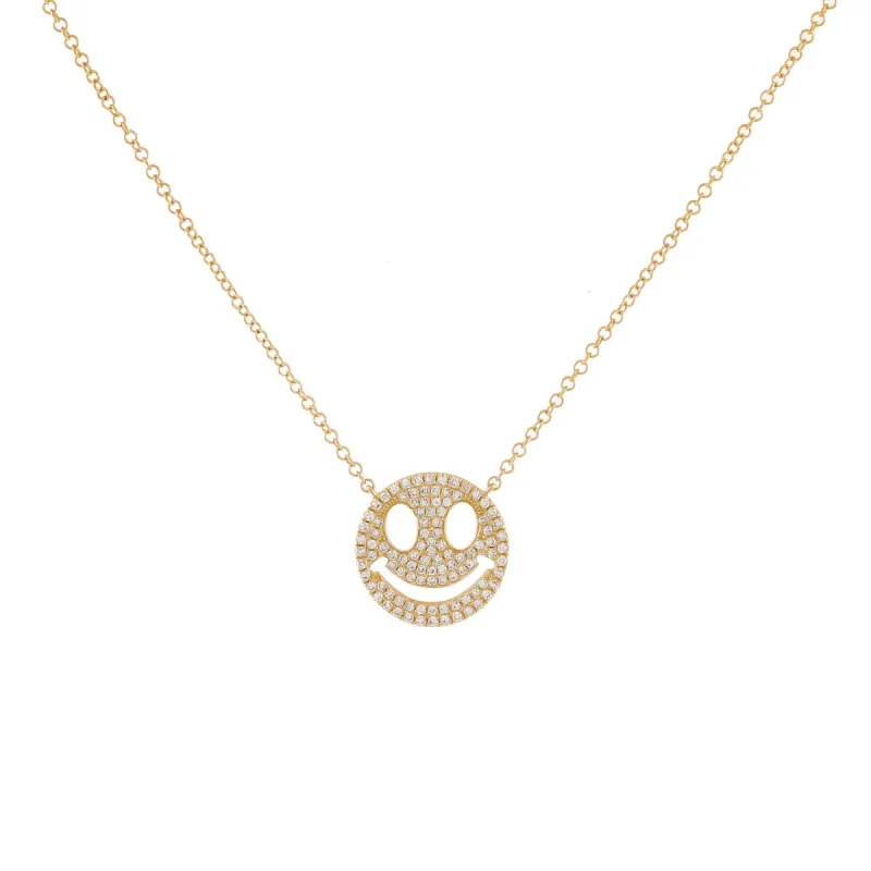 Pavé Diamond Smiley Face Necklace 14K sold by Adina Eden's