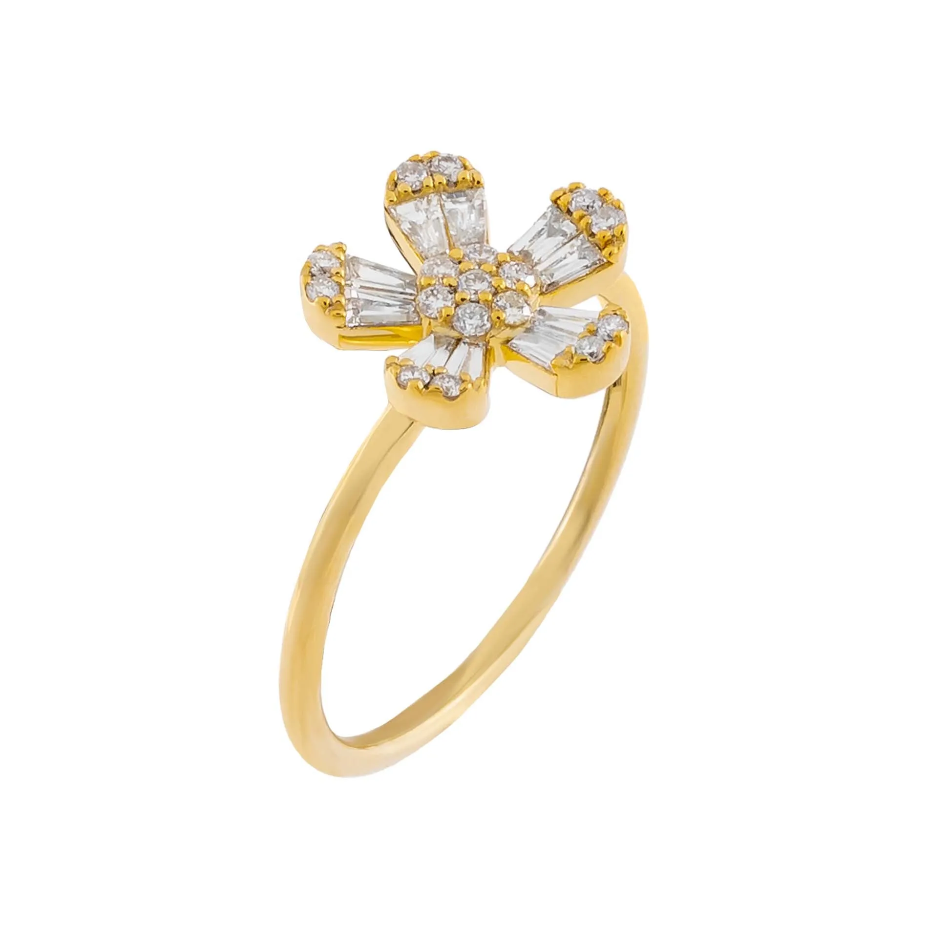 Diamond Flower Baguette Ring 14K sold by Adina Eden's