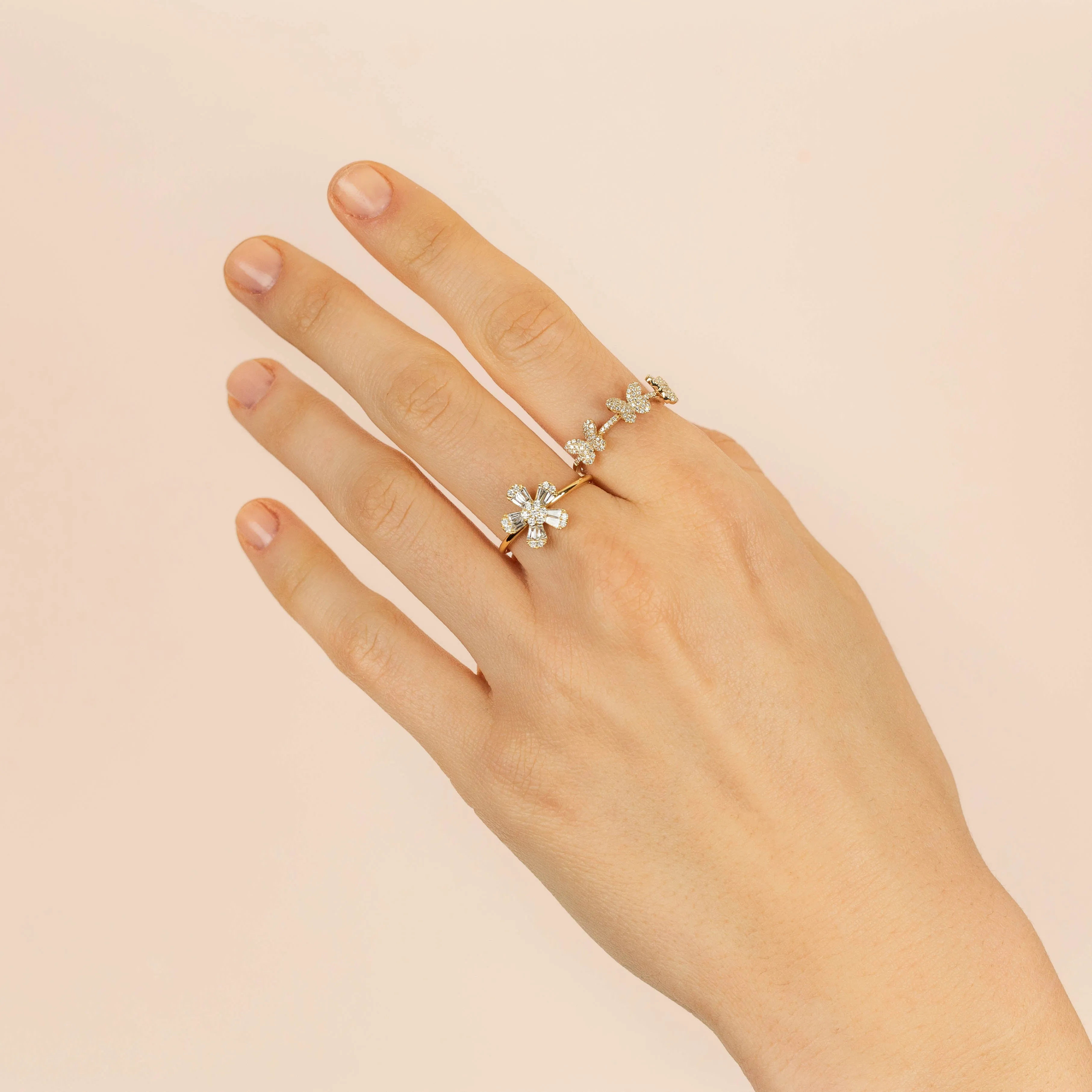 Diamond Flower Baguette Ring 14K sold by Adina Eden's product image thumbnail 2