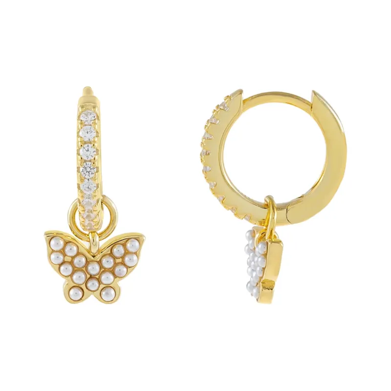 CZ X Pearl Butterfly Huggie Earring sold by Adina Eden's