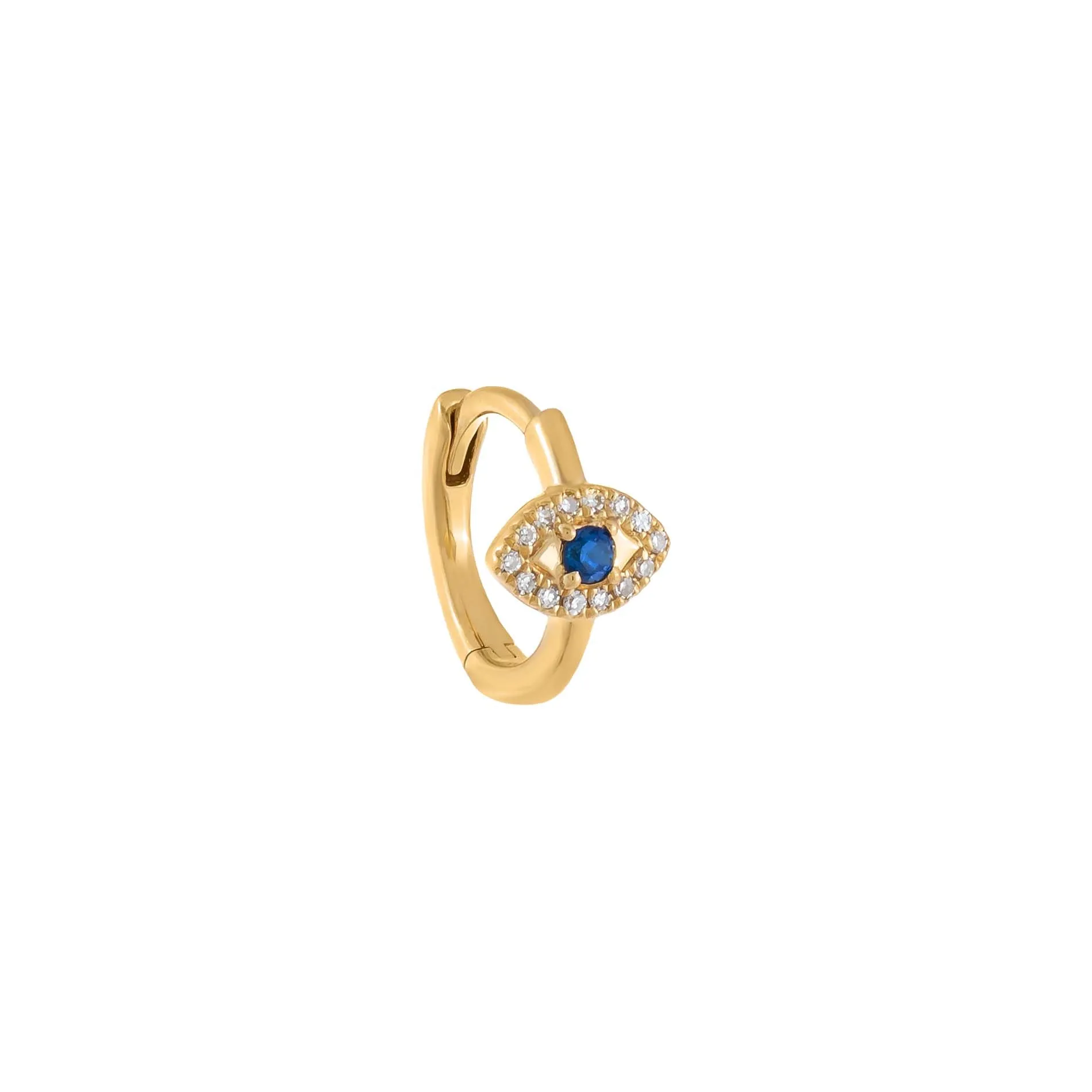 Diamond Dainty Sapphire Evil Eye Huggie Earring 14K sold by Adina Eden's