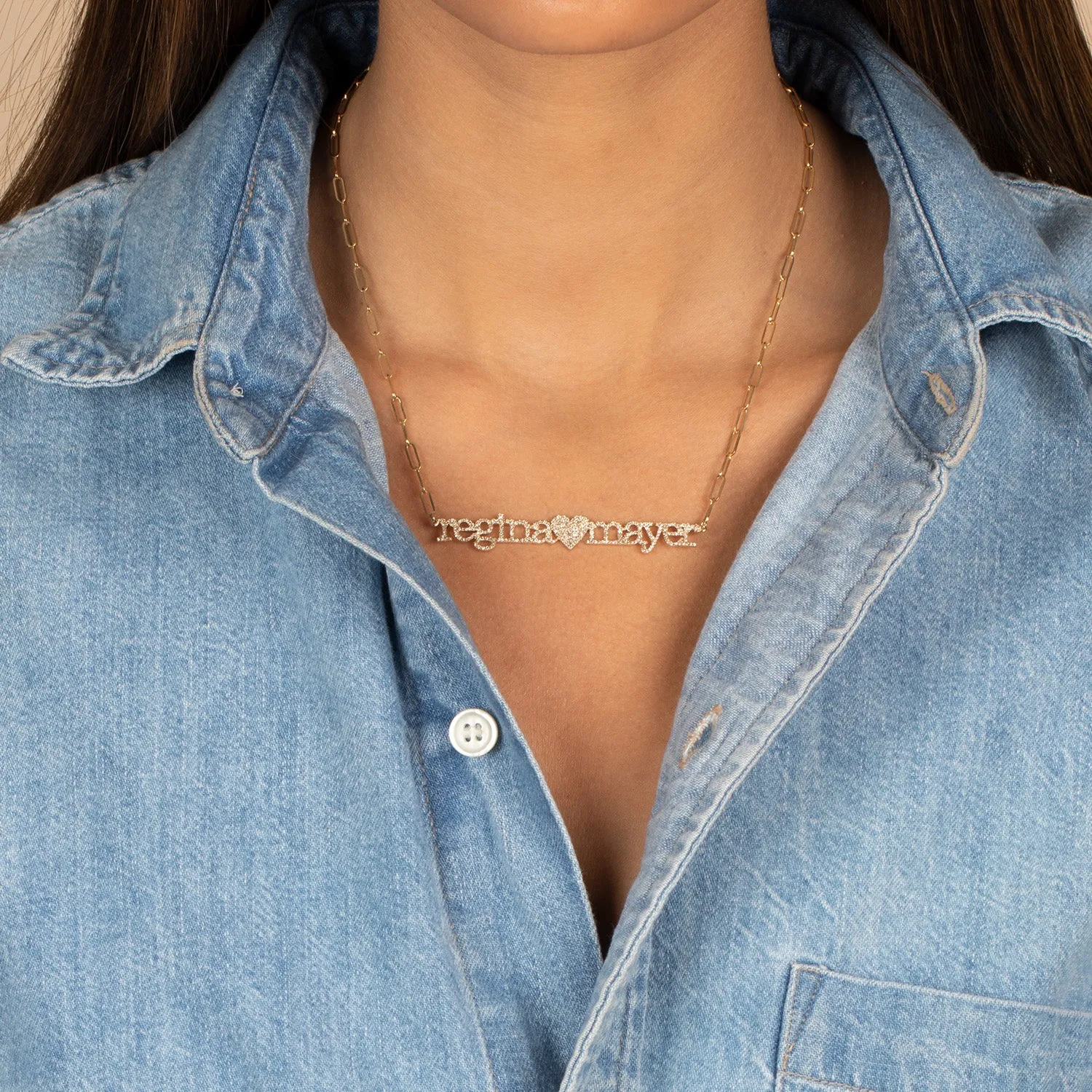 Diamond Pave Double Name Heart Necklace 14K sold by Adina Eden's product image thumbnail 2
