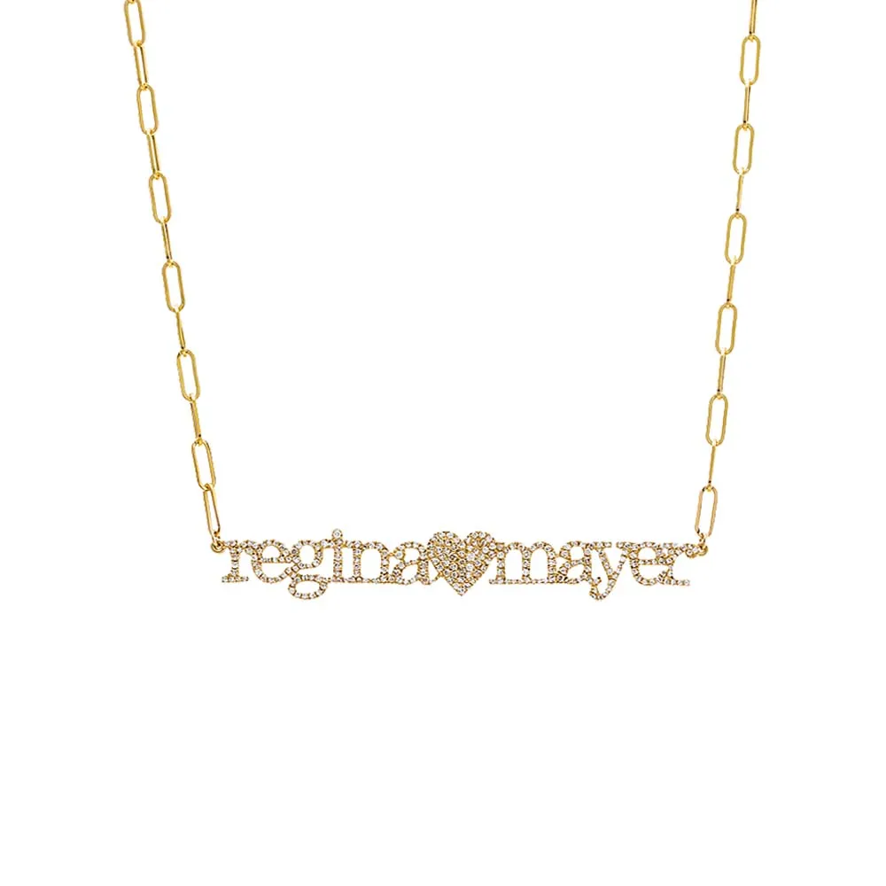 Diamond Pave Double Name Heart Necklace 14K sold by Adina Eden's