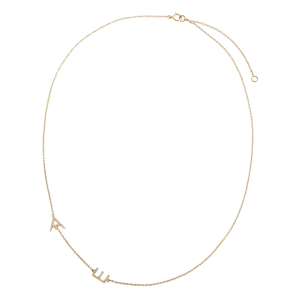 Diamond Pave Sideway Double Initial Necklace 14K sold by Adina Eden's product image thumbnail 3