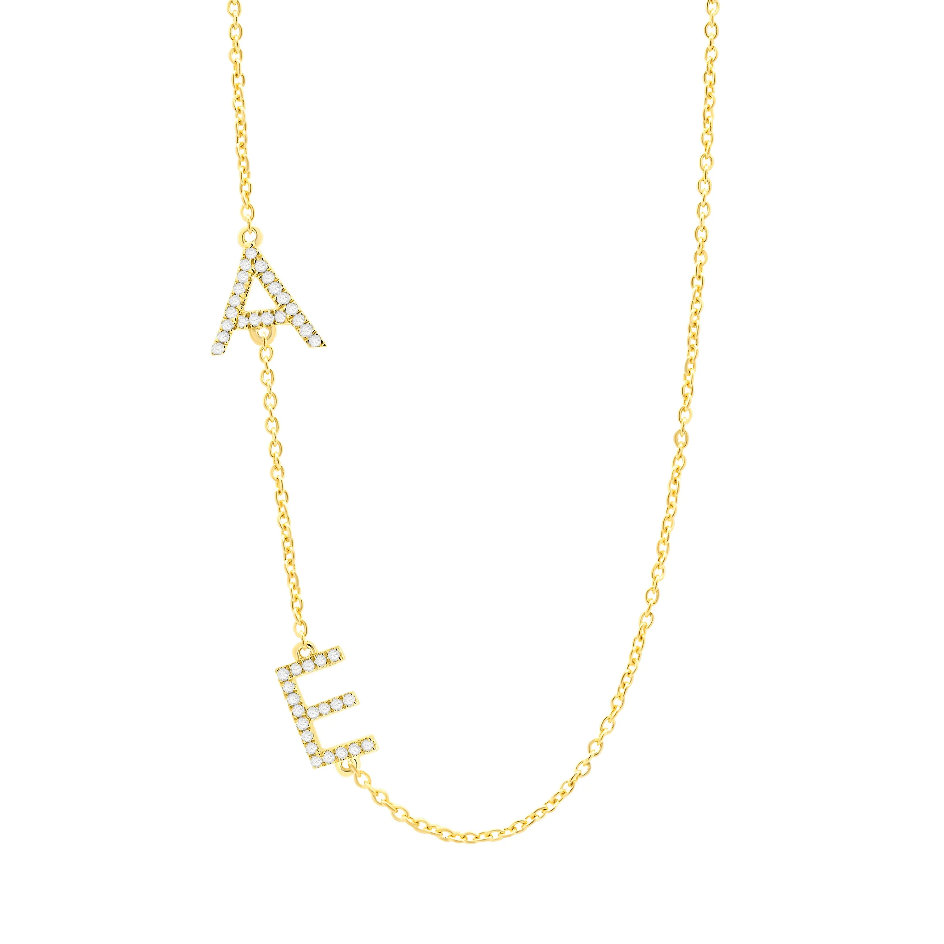Diamond Pave Sideway Double Initial Necklace 14K sold by Adina Eden's product image thumbnail 4