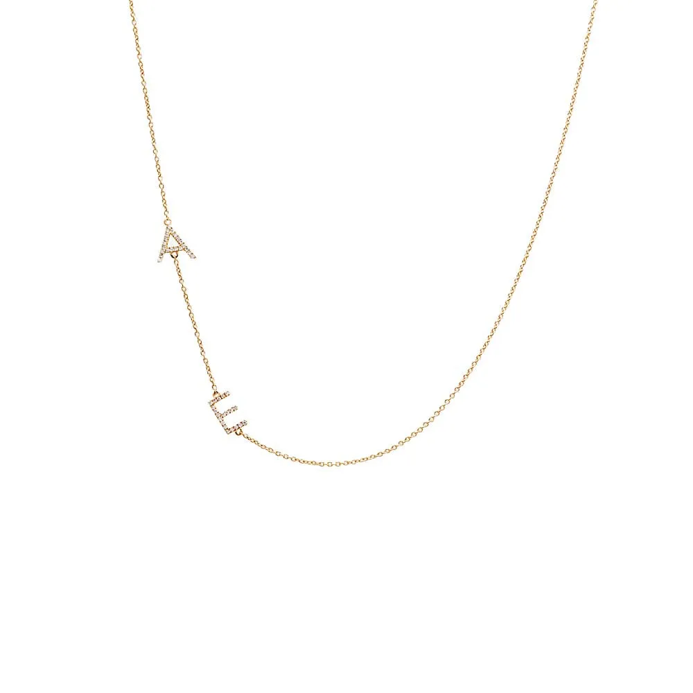 Diamond Pave Sideway Double Initial Necklace 14K sold by Adina Eden's