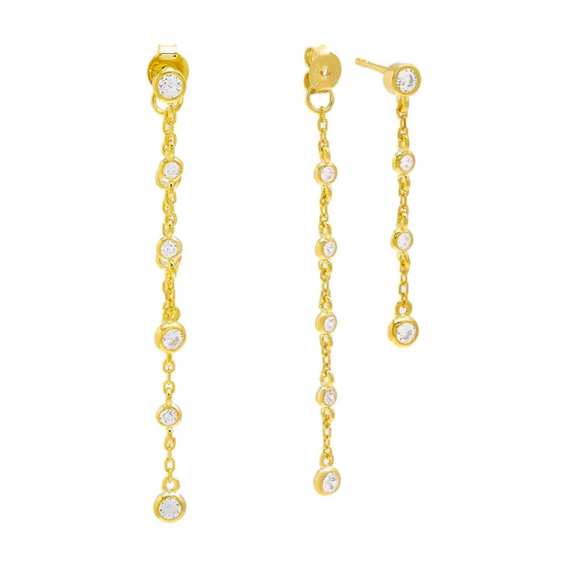 Bezel Chain Front Back Stud Earring sold by Adina Eden's
