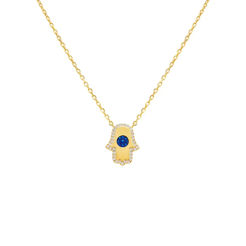 Colored Pave Hamsa Pendant Necklace sold by Adina Eden's