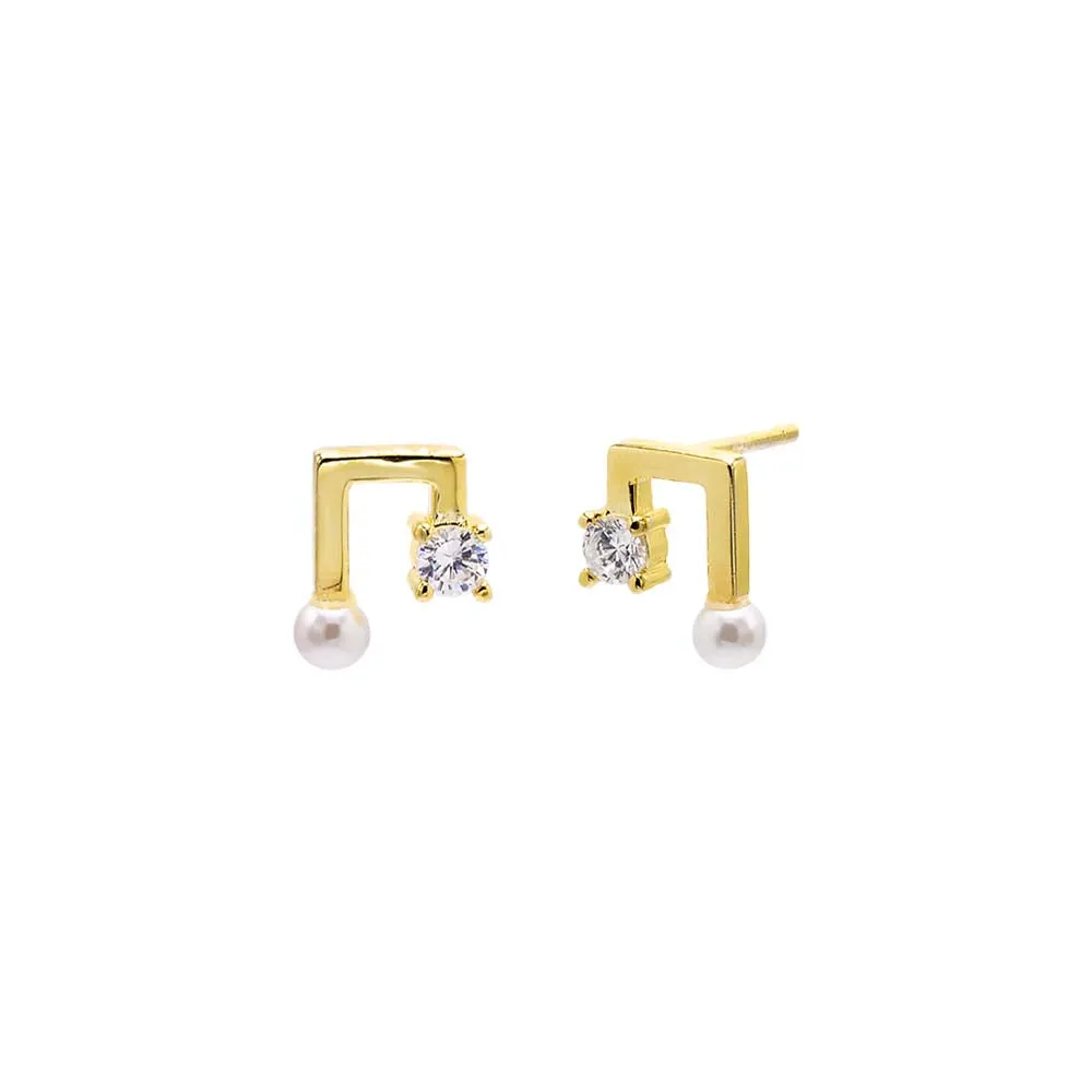 CZ & Pearl Funky Stud Earring sold by Adina Eden's