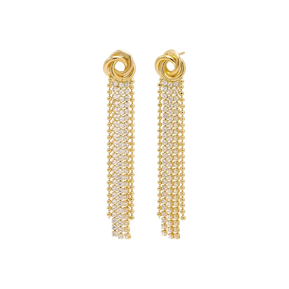 Knot Ball X Tennis Chain Drop Stud Earring sold by Adina Eden's