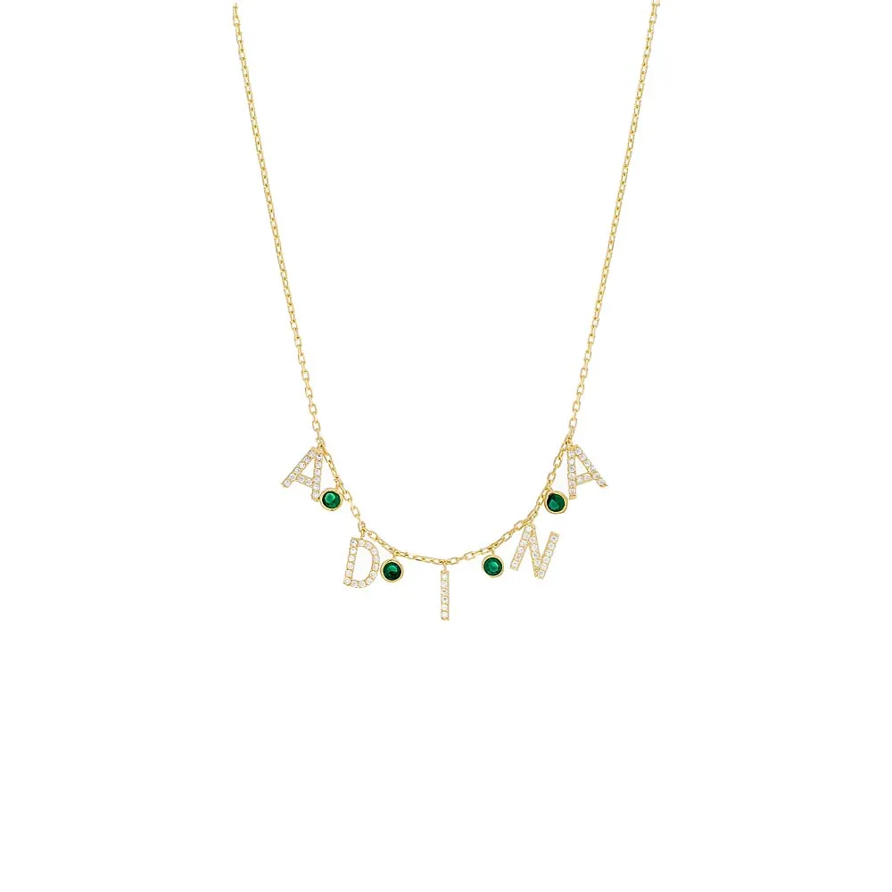 Pavé Block Name x Emerald Necklace sold by Adina Eden's